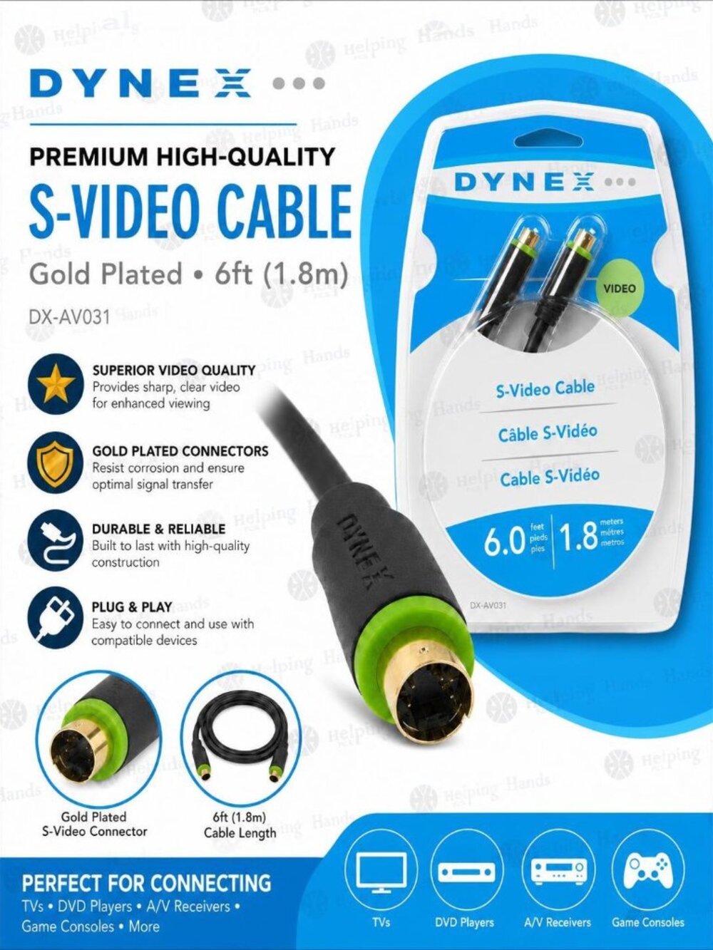 NEW - Dynex DX-AV031 Premium High-Quality S-Video Cable Gold Plated 6ft